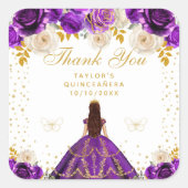 Paarse bloemprinses Quinceañera Vierkante Sticker (Voorkant)