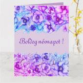 Paarse bloemranden - Hongaarse naamdag Kaart (Gele Bloem)