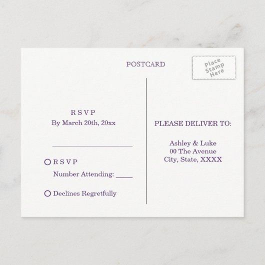 Paarse Bloemrijke Aquarel Elegante Trouw-RSVP Uitnodiging Briefkaart (Achterkant)