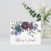 Paarse Bloemrijke Aquarel Elegante Trouw-RSVP Uitnodiging Briefkaart (Staand voorkant)