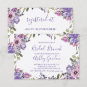 Paarse Bloemrijke Elegante Script Bruids Brunch Kaart (Voorkant / Achterkant)