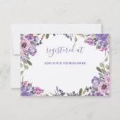 Paarse Bloemrijke Elegante Script Bruids Brunch Kaart (Achterkant)