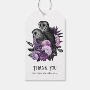 Paarse bloemrijke glam gothic uilen cadeaulabel