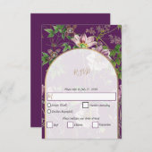 Paarse Bloemrijke Groene Gouden Boog Bruiloft RSVP Kaartje (Voorkant / Achterkant)
