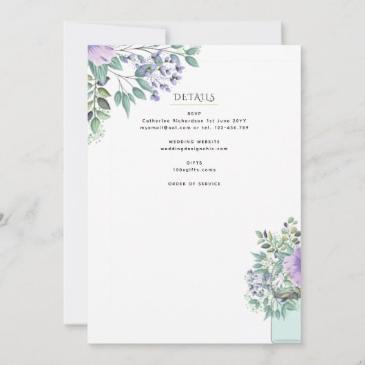 Paarse bloemrijke katholieke huwelijksmis Nuptial  Kaart (Achterkant)