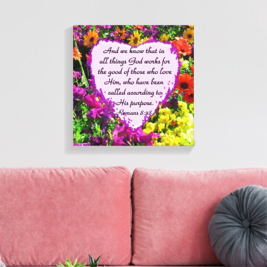 PAARSE BLOEMRIJKE ROMEINEN 8:28 FOTODESIGN CANVAS AFDRUK (Insitu (Woonkamer))