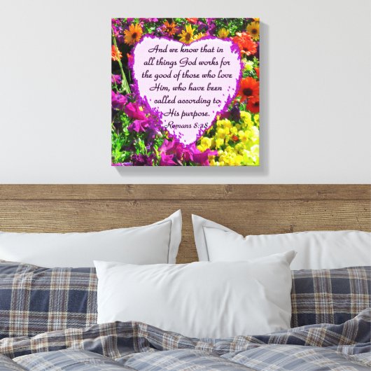 PAARSE BLOEMRIJKE ROMEINEN 8:28 FOTODESIGN CANVAS AFDRUK (Insitu (Slaapkamer))