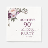Paarse Bloemrijke Script 90e Verjaardag Servet (Voorkant)