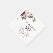 Paarse Bloemrijke Script 90e Verjaardag Servet (Hoek)