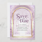 Paarse Bloemrijke Sprookjeskasteel Bruiloft Save The Date (Voorkant)