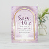 Paarse Bloemrijke Sprookjeskasteel Bruiloft Save The Date (Staand voorkant)