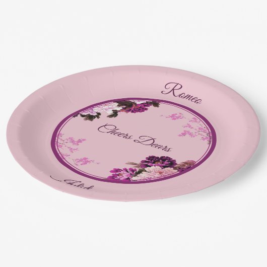 Paarse Bloemring Trouwpapier Bord (Gekanteld)