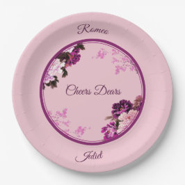 Paarse Bloemring Trouwpapier Bord