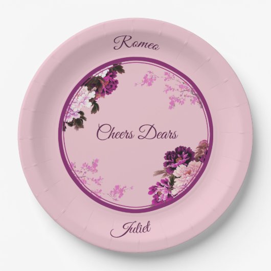 Paarse Bloemring Trouwpapier Bord (Voorkant)