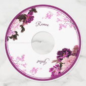 Paarse Bloemring Trouwwijn Glas Label (Voorkant)