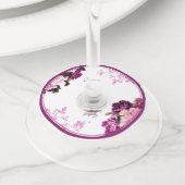 Paarse Bloemring Trouwwijn Glas Label (Dichtbij)