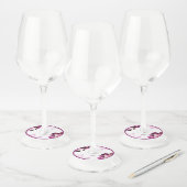 Paarse Bloemring Trouwwijn Glas Label (Set)