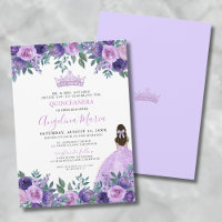 Paarse bloemrozen Quinceanera-uitnodiging