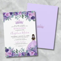 Paarse bloemrozen Quinceanera-uitnodiging