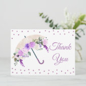 Paarse bloemscherm babyshowers dankkaart bedankkaart (Staand voorkant)