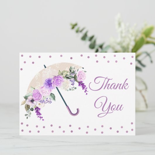 Paarse bloemscherm babyshowers dankkaart bedankkaart (Staand voorkant)