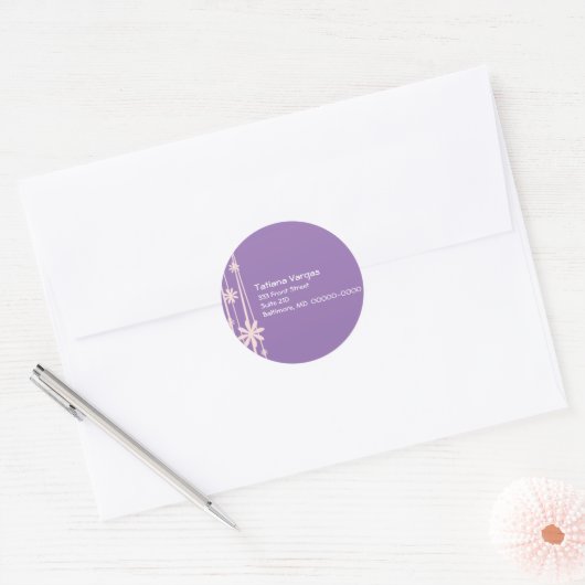 Paarse bloemstelen ronde sticker (Envelop)