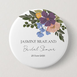 Paarse bloemstuk en groen boeket bruidsdouche  ronde button 7,6 cm