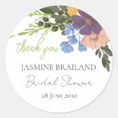 Paarse Bloemstuk en Groene Bruidsdouche Dankjewel Ronde Sticker (Voorkant)