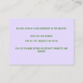 Paarse bloemstuk visitekaartje (Achterkant)