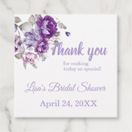 Paarse bloemthema bedankkaartjes voor bruidsshower bedankjes labels