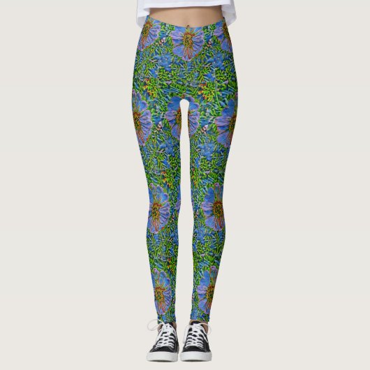 Paarse bloemverf leggings (Voorkant)