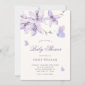 Paarse bloemvlinder baby shower kaart (Voorkant)