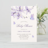Paarse bloemvlinder baby shower kaart (Staand voorkant)