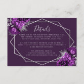 Paarse bloemzilver geometrische bruiloft details informatiekaartje (Voorkant)