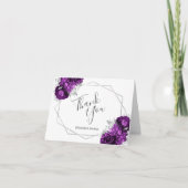 Paarse bloemzilveren witte geometrische bruiloft bedankkaart (Voorkant)