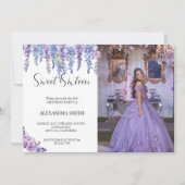 Paarse bloemzoet zestien jarig met foto kaart (Voorkant)