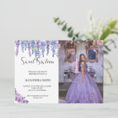 Paarse bloemzoet zestien jarig met foto kaart (Staand voorkant)