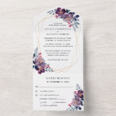 Paarse bloesem bloemen geometrische bruiloft all in one uitnodiging (Binnen)