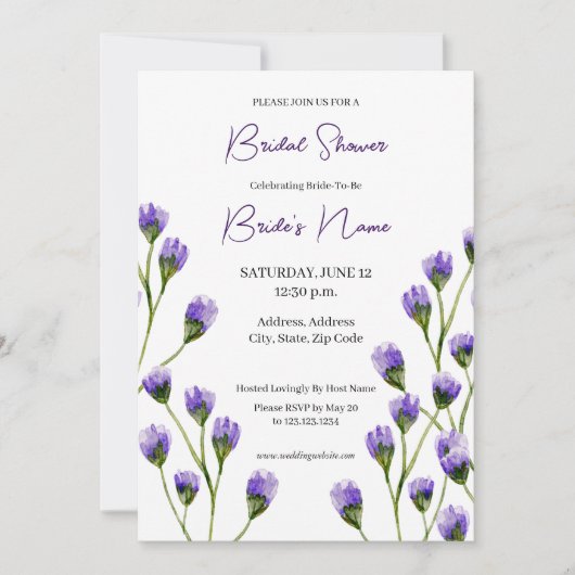 Paarse bloesem bloemenbruids doucheuitnodiging kaart (Voorkant)