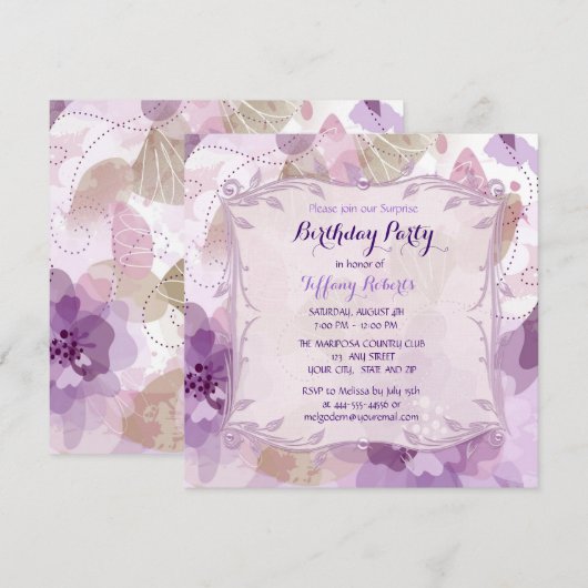 Paarse Bloesem Bloesem Verjaardagsfeest Kaart (Voorkant / Achterkant)