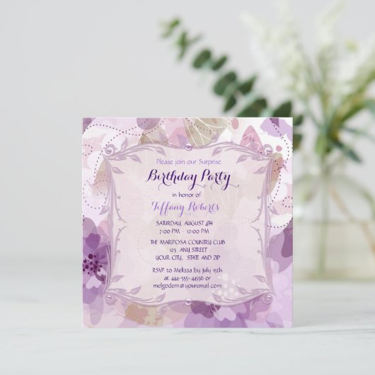 Paarse Bloesem Bloesem Verjaardagsfeest Kaart (Staand voorkant)