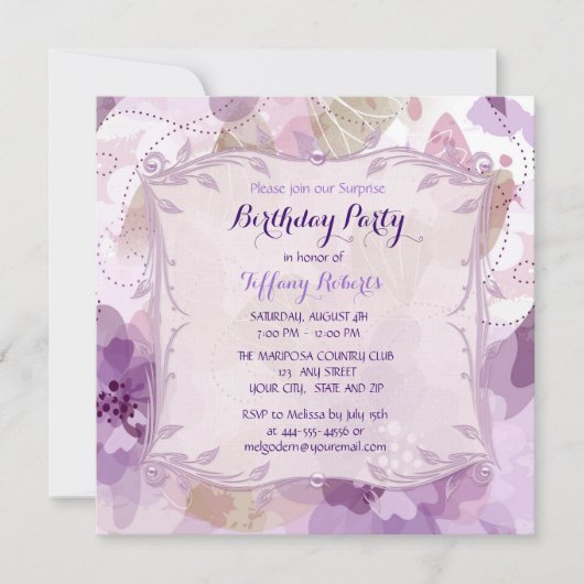 Paarse Bloesem Bloesem Verjaardagsfeest Kaart (Voorkant)