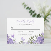 Paarse bloesem RSVP kaartje (Staand voorkant)