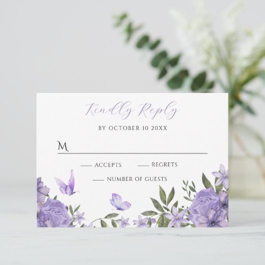 Paarse bloesem RSVP kaartje (Staand voorkant)