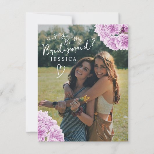 Paarse bloesem waterverf bruidsmeisje voorstel notitiekaartje (Voorkant)