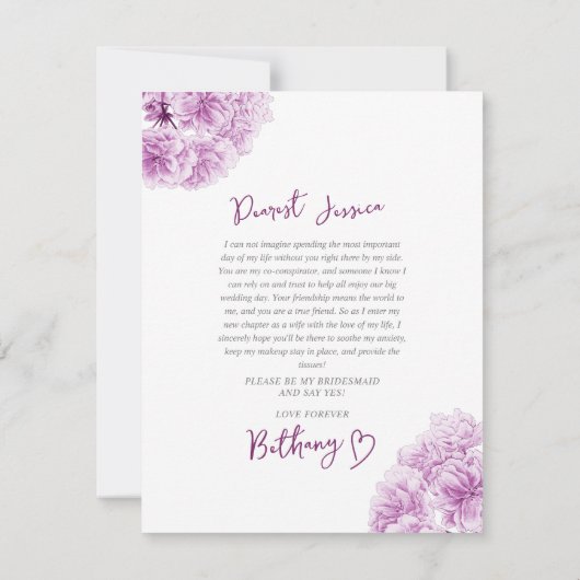 Paarse bloesem waterverf bruidsmeisje voorstel notitiekaartje (Achterkant)
