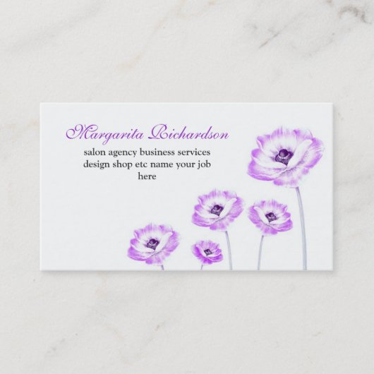 paarse bloesem, wit elegant visitekaartje (Voorkant)