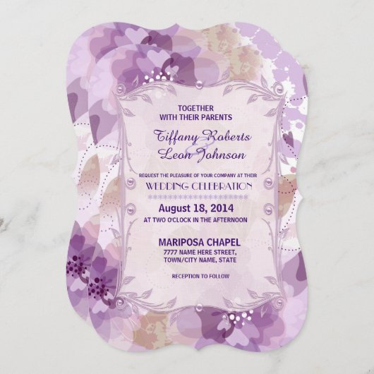 Paarse bloesems bloemenbruiloft uitnodiging (Voorkant / Achterkant)