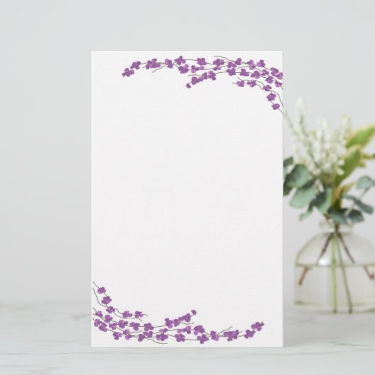 Paarse bloesems briefpapier (Staand voorkant)