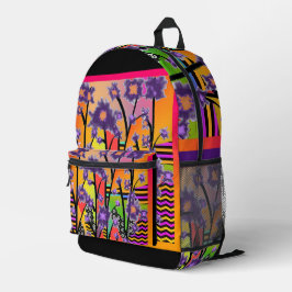 Paarse Bloesems Collage Travel School Hiking Bedrukte Rugzak